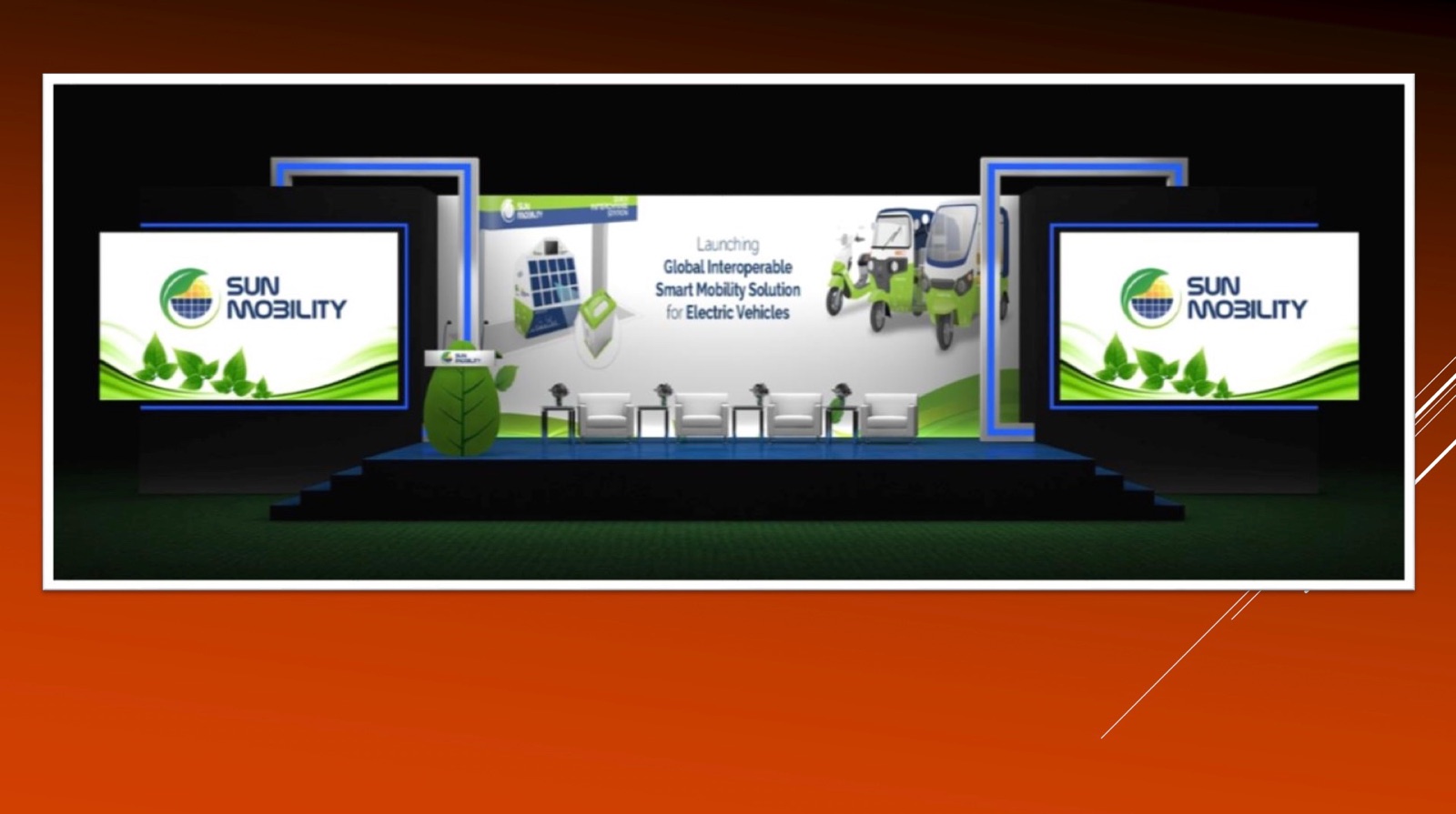 3D stage design render for SUN Mobility product launch